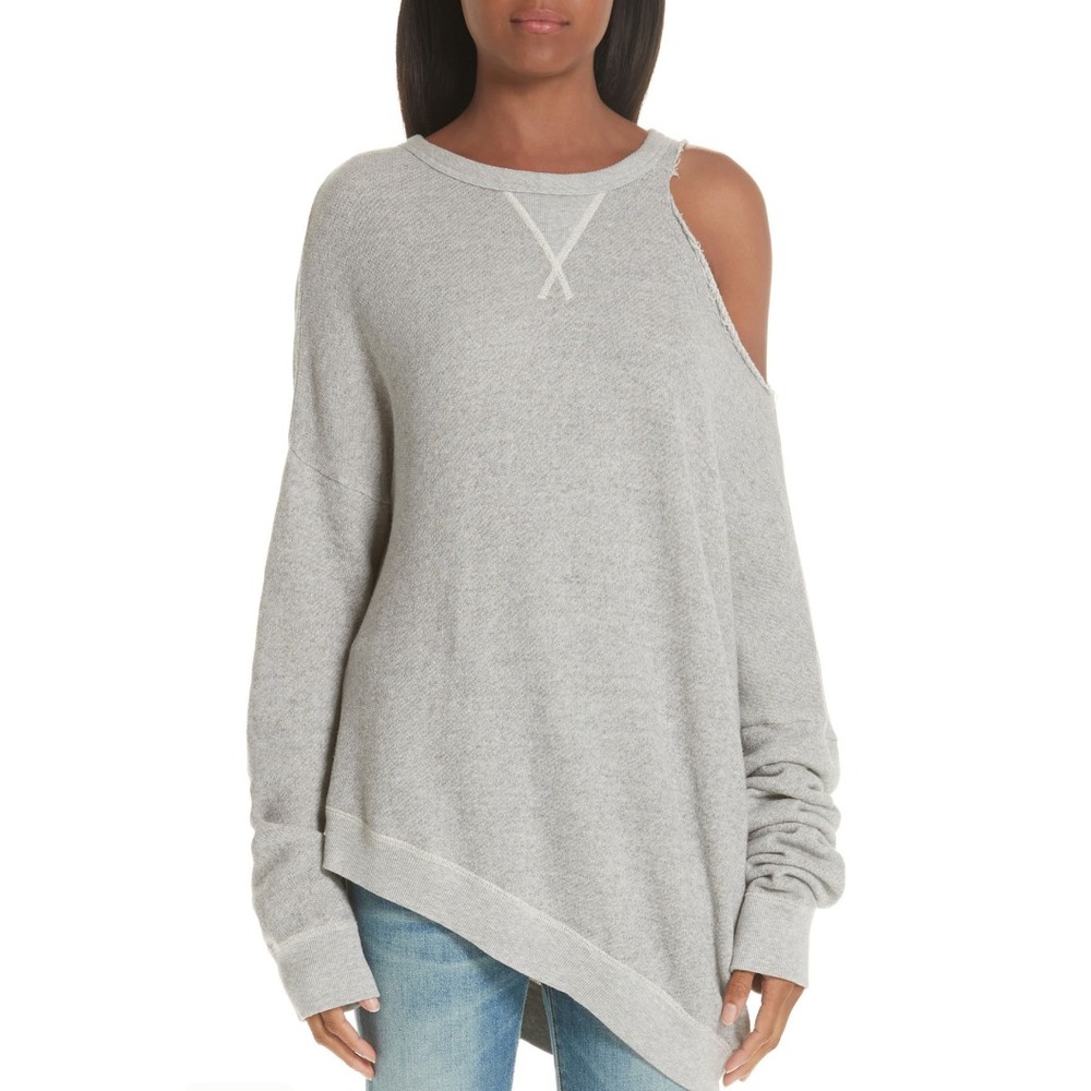 R13 Distorted Sweatshirt Large Terry Asymmetrical‎ Shoulder Cut Out Japanese